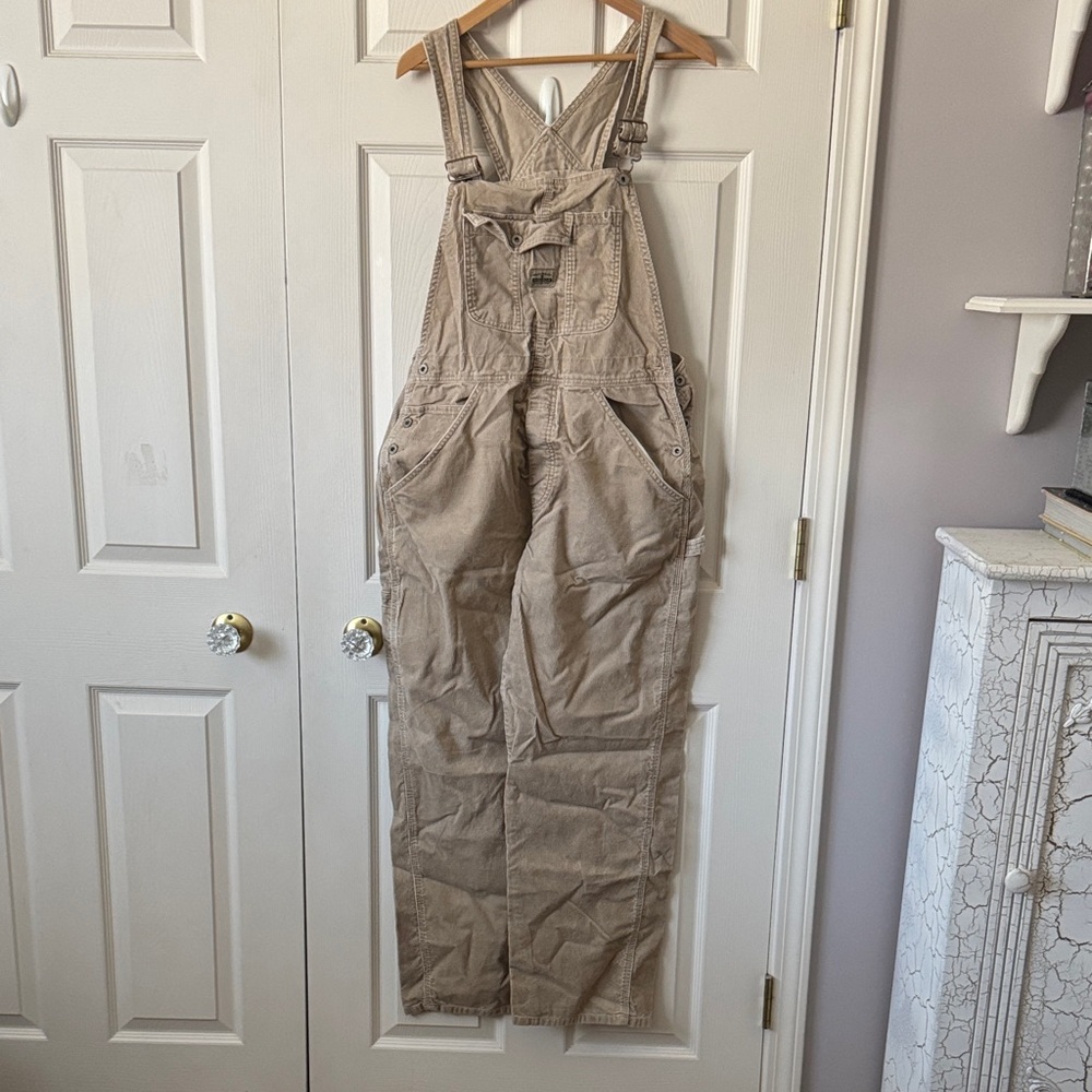 Vintage Old Navy Blue Jeans Tan Corduroy Overalls - Picture 2 of 6